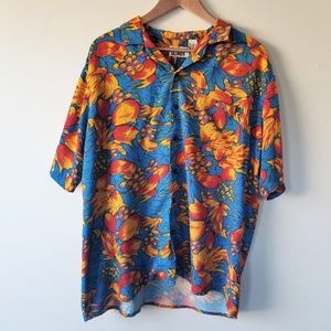  Islander: Blue & orange tropical aloha shirt XL